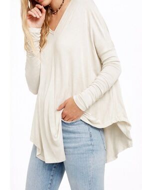 Free People Moonshine Tunic Top Relaxed V-Neck in Cream